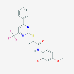 molecular formula C22H20F3N3O3S B319715 N-(2,4-dimethoxyphenyl)-2-{[4-phenyl-6-(trifluoromethyl)pyrimidin-2-yl]sulfanyl}propanamide 