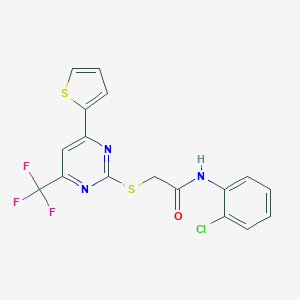 molecular formula C17H11ClF3N3OS2 B319718 N-(2-chlorophenyl)-2-{[4-(thiophen-2-yl)-6-(trifluoromethyl)pyrimidin-2-yl]sulfanyl}acetamide 