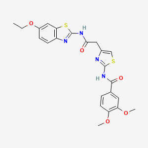 molecular formula C23H22N4O5S2 B3197399 N-(4-{[(6-ethoxy-1,3-benzothiazol-2-yl)carbamoyl]methyl}-1,3-thiazol-2-yl)-3,4-dimethoxybenzamide CAS No. 1005295-18-0