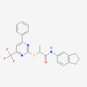molecular formula C23H20F3N3OS B319744 N-(2,3-dihydro-1H-inden-5-yl)-2-{[4-phenyl-6-(trifluoromethyl)-2-pyrimidinyl]sulfanyl}propanamide 