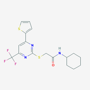 molecular formula C17H18F3N3OS2 B319748 N-cyclohexyl-2-{[4-(thiophen-2-yl)-6-(trifluoromethyl)pyrimidin-2-yl]sulfanyl}acetamide 
