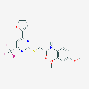 molecular formula C19H16F3N3O4S B319766 N-(2,4-dimethoxyphenyl)-2-{[4-(furan-2-yl)-6-(trifluoromethyl)pyrimidin-2-yl]sulfanyl}acetamide 