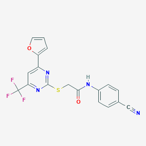 molecular formula C18H11F3N4O2S B319770 N-(4-cyanophenyl)-2-{[4-(2-furyl)-6-(trifluoromethyl)-2-pyrimidinyl]sulfanyl}acetamide 