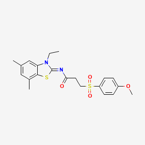 (E)-N-(3-ethyl-5,7-dimethylbenzo[d]thiazol-2(3H)-ylidene)-3-((4-methoxyphenyl)sulfonyl)propanamide