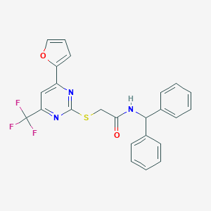 molecular formula C24H18F3N3O2S B319780 N-(diphenylmethyl)-2-{[4-(furan-2-yl)-6-(trifluoromethyl)pyrimidin-2-yl]sulfanyl}acetamide 