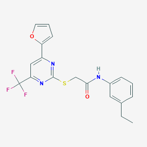 molecular formula C19H16F3N3O2S B319786 N-(3-ethylphenyl)-2-{[4-(furan-2-yl)-6-(trifluoromethyl)pyrimidin-2-yl]sulfanyl}acetamide 