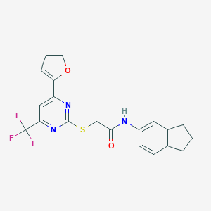 molecular formula C20H16F3N3O2S B319792 N-(2,3-dihydro-1H-inden-5-yl)-2-{[4-(2-furyl)-6-(trifluoromethyl)-2-pyrimidinyl]sulfanyl}acetamide 