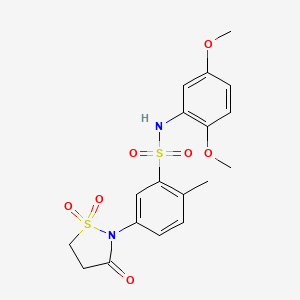 molecular formula C18H20N2O7S2 B3197938 N-(2,5-dimethoxyphenyl)-5-(1,1-dioxido-3-oxoisothiazolidin-2-yl)-2-methylbenzenesulfonamide CAS No. 1007683-16-0
