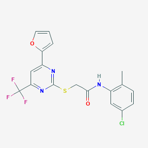 molecular formula C18H13ClF3N3O2S B319794 N-(5-chloro-2-methylphenyl)-2-{[4-(2-furyl)-6-(trifluoromethyl)-2-pyrimidinyl]sulfanyl}acetamide 