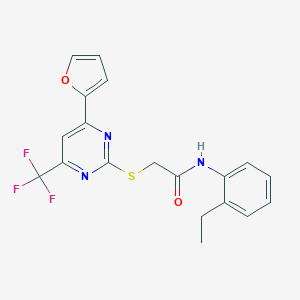 molecular formula C19H16F3N3O2S B319819 N-(2-ethylphenyl)-2-{[4-(furan-2-yl)-6-(trifluoromethyl)pyrimidin-2-yl]sulfanyl}acetamide 