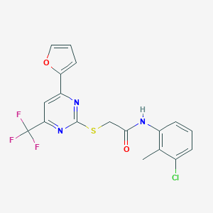 molecular formula C18H13ClF3N3O2S B319820 N-(3-chloro-2-methylphenyl)-2-{[4-(2-furyl)-6-(trifluoromethyl)-2-pyrimidinyl]sulfanyl}acetamide 