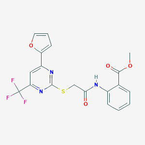 molecular formula C19H14F3N3O4S B319821 METHYL 2-(2-{[4-(FURAN-2-YL)-6-(TRIFLUOROMETHYL)PYRIMIDIN-2-YL]SULFANYL}ACETAMIDO)BENZOATE 