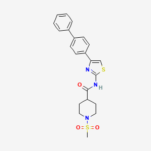 molecular formula C22H23N3O3S2 B3198232 N-(4-{[1,1'-biphenyl]-4-yl}-1,3-thiazol-2-yl)-1-methanesulfonylpiperidine-4-carboxamide CAS No. 1011035-89-4