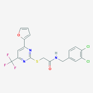 molecular formula C18H12Cl2F3N3O2S B319824 N-(3,4-dichlorobenzyl)-2-{[4-(2-furyl)-6-(trifluoromethyl)-2-pyrimidinyl]sulfanyl}acetamide 