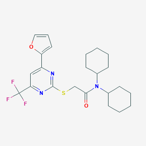 molecular formula C23H28F3N3O2S B319825 N,N-dicyclohexyl-2-{[4-(2-furyl)-6-(trifluoromethyl)-2-pyrimidinyl]sulfanyl}acetamide 