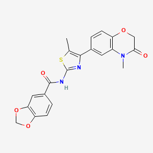 molecular formula C21H17N3O5S B3198311 N-[5-methyl-4-(4-methyl-3-oxo-3,4-dihydro-2H-1,4-benzoxazin-6-yl)-1,3-thiazol-2-yl]-2H-1,3-benzodioxole-5-carboxamide CAS No. 1011578-90-7