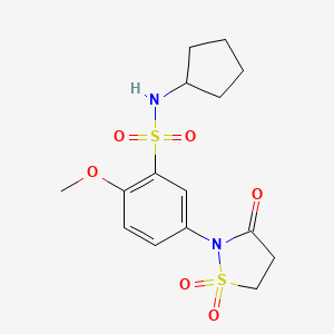 molecular formula C15H20N2O6S2 B3198557 N-cyclopentyl-2-methoxy-5-(1,1,3-trioxo-1lambda6,2-thiazolidin-2-yl)benzene-1-sulfonamide CAS No. 1015604-38-2