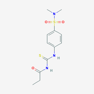 molecular formula C12H17N3O3S2 B319899 N,N-dimethyl-4-{[(propionylamino)carbothioyl]amino}benzenesulfonamide 