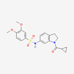 molecular formula C20H22N2O5S B3200365 N-(1-cyclopropanecarbonyl-2,3-dihydro-1H-indol-6-yl)-3,4-dimethoxybenzene-1-sulfonamide CAS No. 1017665-27-8