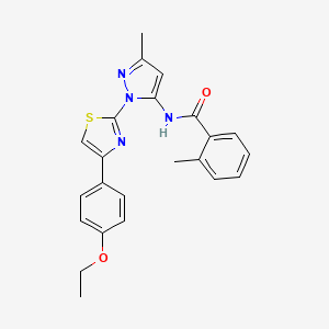 molecular formula C23H22N4O2S B3200768 N-(1-(4-(4-ethoxyphenyl)thiazol-2-yl)-3-methyl-1H-pyrazol-5-yl)-2-methylbenzamide CAS No. 1019095-59-0