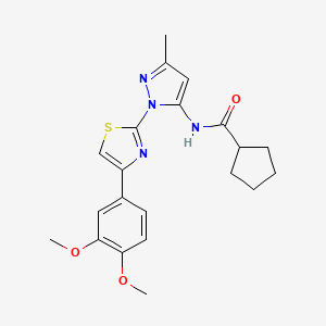 molecular formula C21H24N4O3S B3200874 N-(1-(4-(3,4-dimethoxyphenyl)thiazol-2-yl)-3-methyl-1H-pyrazol-5-yl)cyclopentanecarboxamide CAS No. 1019096-00-4