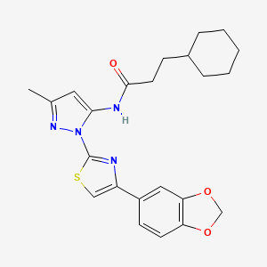 N-(1-(4-(benzo[d][1,3]dioxol-5-yl)thiazol-2-yl)-3-methyl-1H-pyrazol-5-yl)-3-cyclohexylpropanamide