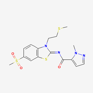 molecular formula C16H18N4O3S3 B3201024 (E)-1-methyl-N-(6-(methylsulfonyl)-3-(2-(methylthio)ethyl)benzo[d]thiazol-2(3H)-ylidene)-1H-pyrazole-5-carboxamide CAS No. 1019097-25-6