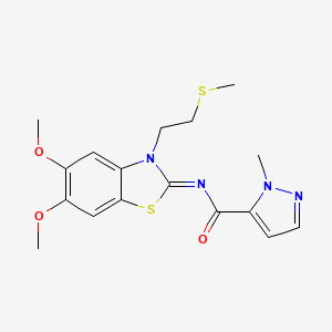 (E)-N-(5,6-dimethoxy-3-(2-(methylthio)ethyl)benzo[d]thiazol-2(3H)-ylidene)-1-methyl-1H-pyrazole-5-carboxamide