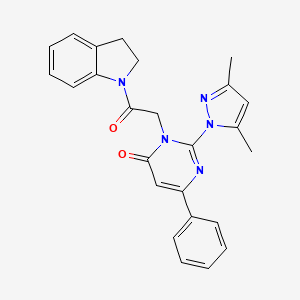 B3201030 2-(3,5-dimethyl-1H-pyrazol-1-yl)-3-(2-(indolin-1-yl)-2-oxoethyl)-6-phenylpyrimidin-4(3H)-one CAS No. 1019097-39-2