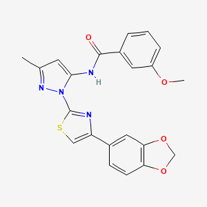 B3201065 N-(1-(4-(benzo[d][1,3]dioxol-5-yl)thiazol-2-yl)-3-methyl-1H-pyrazol-5-yl)-3-methoxybenzamide CAS No. 1019101-01-9