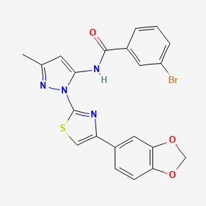 B3201075 N-(1-(4-(benzo[d][1,3]dioxol-5-yl)thiazol-2-yl)-3-methyl-1H-pyrazol-5-yl)-3-bromobenzamide CAS No. 1019101-09-7