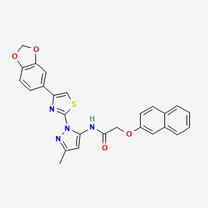 molecular formula C26H20N4O4S B3201087 N-(1-(4-(benzo[d][1,3]dioxol-5-yl)thiazol-2-yl)-3-methyl-1H-pyrazol-5-yl)-2-(naphthalen-2-yloxy)acetamide CAS No. 1019101-23-5