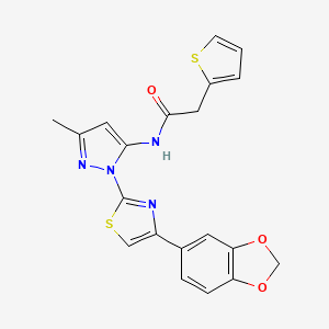 N-(1-(4-(benzo[d][1,3]dioxol-5-yl)thiazol-2-yl)-3-methyl-1H-pyrazol-5-yl)-2-(thiophen-2-yl)acetamide