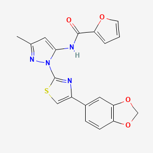 B3201098 N-(1-(4-(benzo[d][1,3]dioxol-5-yl)thiazol-2-yl)-3-methyl-1H-pyrazol-5-yl)furan-2-carboxamide CAS No. 1019101-34-8