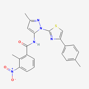 molecular formula C22H19N5O3S B3201151 2-methyl-N-(3-methyl-1-(4-(p-tolyl)thiazol-2-yl)-1H-pyrazol-5-yl)-3-nitrobenzamide CAS No. 1019102-23-8