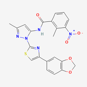molecular formula C22H17N5O5S B3201206 N-(1-(4-(benzo[d][1,3]dioxol-5-yl)thiazol-2-yl)-3-methyl-1H-pyrazol-5-yl)-2-methyl-3-nitrobenzamide CAS No. 1019102-72-7