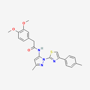 molecular formula C24H24N4O3S B3201282 2-(3,4-dimethoxyphenyl)-N-(3-methyl-1-(4-(p-tolyl)thiazol-2-yl)-1H-pyrazol-5-yl)acetamide CAS No. 1019103-12-8