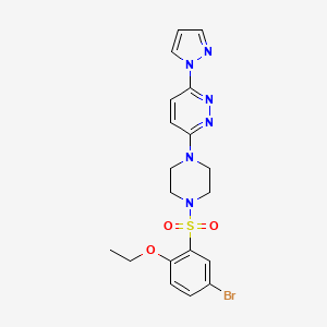 molecular formula C19H21BrN6O3S B3201354 3-(4-((5-bromo-2-ethoxyphenyl)sulfonyl)piperazin-1-yl)-6-(1H-pyrazol-1-yl)pyridazine CAS No. 1019103-59-3