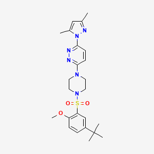 molecular formula C24H32N6O3S B3201479 3-(4-((5-(tert-butyl)-2-methoxyphenyl)sulfonyl)piperazin-1-yl)-6-(3,5-dimethyl-1H-pyrazol-1-yl)pyridazine CAS No. 1019104-96-1