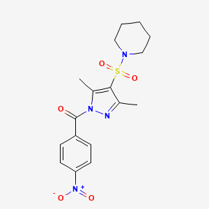 molecular formula C17H20N4O5S B3202069 1-{[3,5-dimethyl-1-(4-nitrobenzoyl)-1H-pyrazol-4-yl]sulfonyl}piperidine CAS No. 1020503-29-0