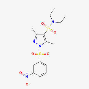 molecular formula C15H20N4O6S2 B3202090 N,N-diethyl-3,5-dimethyl-1-(3-nitrobenzenesulfonyl)-1H-pyrazole-4-sulfonamide CAS No. 1020503-40-5