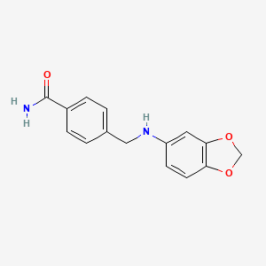 molecular formula C15H14N2O3 B3202187 4-{[(1,3-Dioxaindan-5-yl)amino]methyl}benzamide CAS No. 1020956-33-5