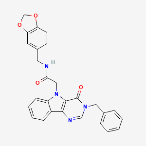molecular formula C27H22N4O4 B3202637 N-[(2H-1,3-benzodioxol-5-yl)methyl]-2-{3-benzyl-4-oxo-3H,4H,5H-pyrimido[5,4-b]indol-5-yl}acetamide CAS No. 1021211-99-3