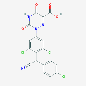 molecular formula C18H9Cl3N4O4 B032028 2-(3,5-Dichloro-4-((RS)-(4-chlorophenyl)cyanomethyl)phenyl)-3,5-dioxo-2,3,4,5-tetrahydro-1,2,4-triazine-6-carboxylic acid CAS No. 862243-46-7