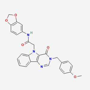 molecular formula C27H22N4O5 B3203054 N-(2H-1,3-benzodioxol-5-yl)-2-{3-[(4-methoxyphenyl)methyl]-4-oxo-3H,4H,5H-pyrimido[5,4-b]indol-5-yl}acetamide CAS No. 1021226-45-8