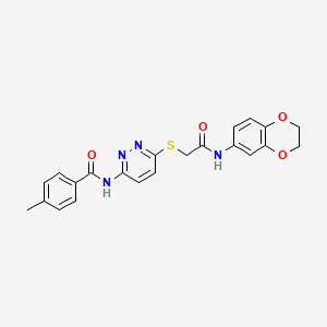 molecular formula C22H20N4O4S B3203058 N-(6-((2-((2,3-dihydrobenzo[b][1,4]dioxin-6-yl)amino)-2-oxoethyl)thio)pyridazin-3-yl)-4-methylbenzamide CAS No. 1021226-47-0