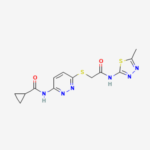 molecular formula C13H14N6O2S2 B3203139 N-(6-((2-((5-methyl-1,3,4-thiadiazol-2-yl)amino)-2-oxoethyl)thio)pyridazin-3-yl)cyclopropanecarboxamide CAS No. 1021228-41-0