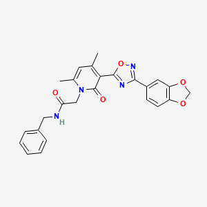 molecular formula C25H22N4O5 B3203261 2-(3-(3-(benzo[d][1,3]dioxol-5-yl)-1,2,4-oxadiazol-5-yl)-4,6-dimethyl-2-oxopyridin-1(2H)-yl)-N-benzylacetamide CAS No. 1021251-11-5