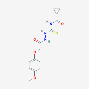 molecular formula C14H17N3O4S B320329 N-{[(CYCLOPROPYLFORMAMIDO)METHANETHIOYL]AMINO}-2-(4-METHOXYPHENOXY)ACETAMIDE 