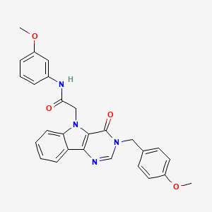 molecular formula C27H24N4O4 B3203653 N-(3-methoxyphenyl)-2-{3-[(4-methoxyphenyl)methyl]-4-oxo-3H,4H,5H-pyrimido[5,4-b]indol-5-yl}acetamide CAS No. 1021263-97-7